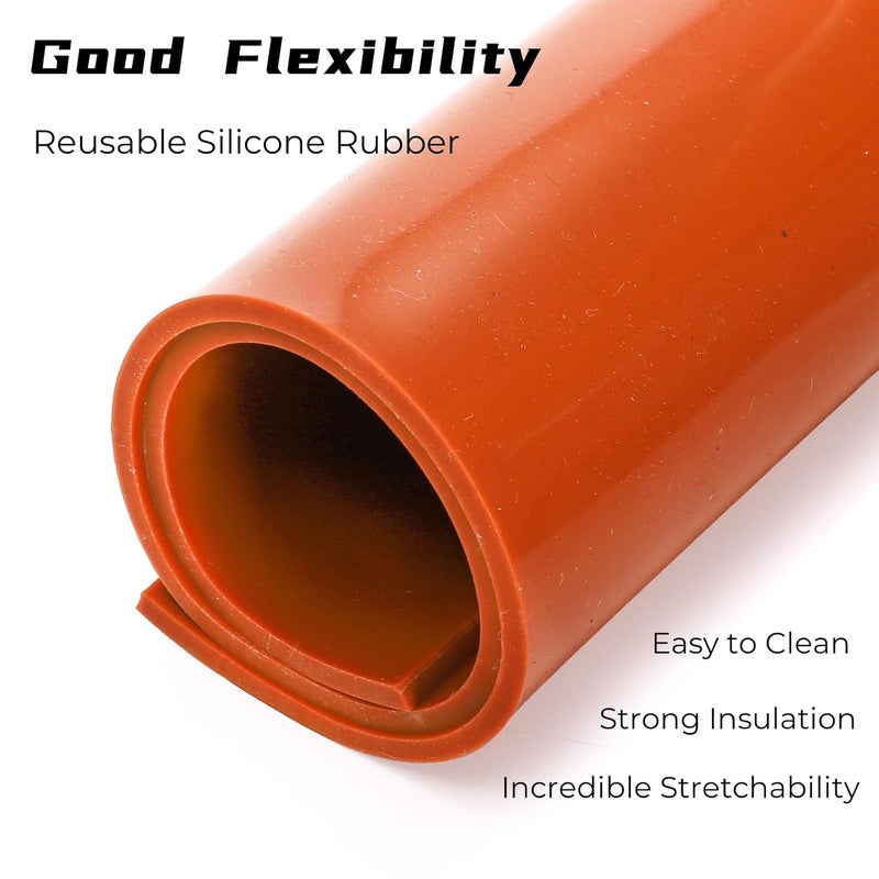 Tlence 4 PCS Red Silicone Rubber Sheet, 12'' x 12'' x 1/8'' Flexible Heat Resistant Silicone Insulation Gasket, 60 A Smooth Finish High Temperature Silicone Rubber Sheeting for DIY Crafts Pads Seals - Image 4